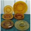 Image 1 : Lot Of Amber Plates, Sandwich Glass Snack Tray And Ribbed Snack Tray