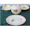 Image 1 : Vintage Deep Dish Plates, Metal Servers, Oval Platter And Cookie Jar, All With Floral Pattern