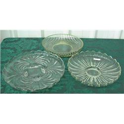 Footed Heisey Serving Tray And 2 Glass Trays