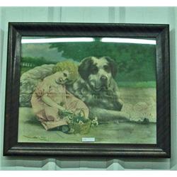 Framed Print Of Girl With St. Bernard Dog