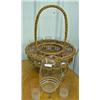 Image 1 : Vintage Lemonade Pitcher And 11 Matching Glasses By Federal In Wicker Holder