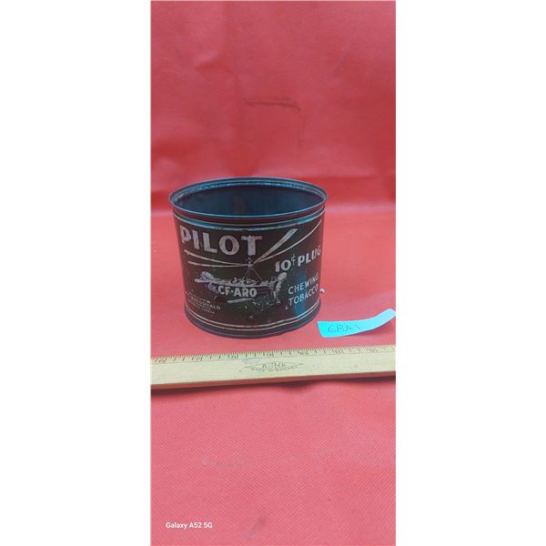 Antique Pilot Chewing Tobacco tin with amazing early helicopter graphics