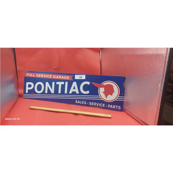 Pair of collectibles, 70s Beer clock and tin Pontiac sign