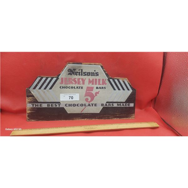 Vintage wooden Neilson's Milk Chocolate sign, art deco 16'x8"