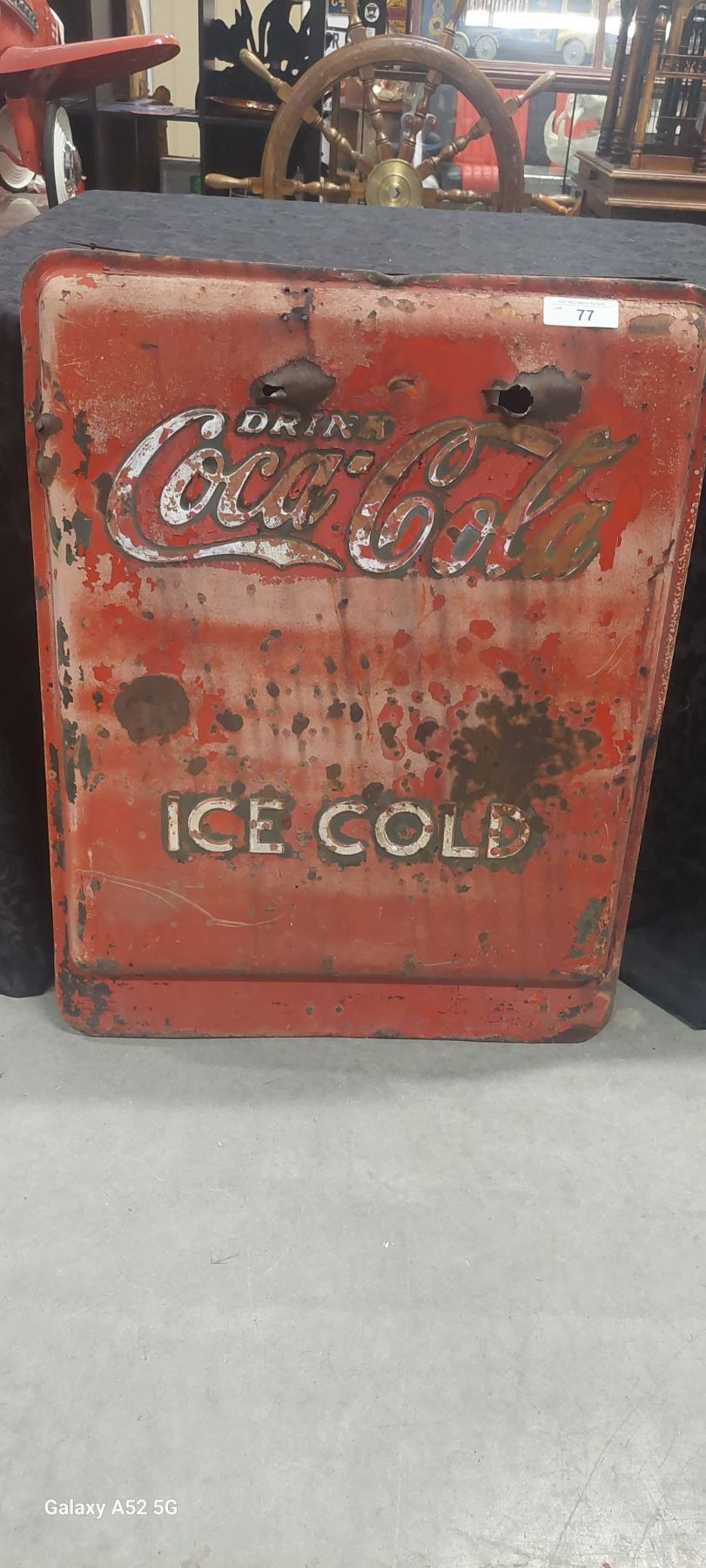Vintage panel from old Coke machine, embossed lettering, great patina'd ...