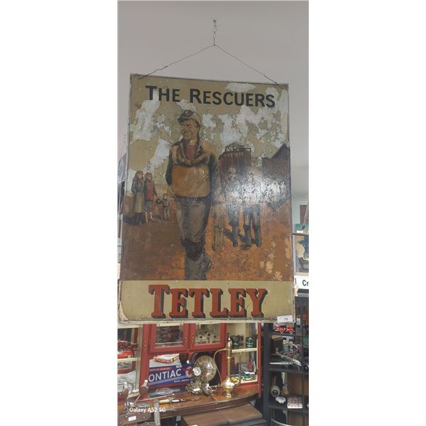 44"x30" Tetley Brewery old sign on aluminum, "The Rescuers" Coal mine theme, British