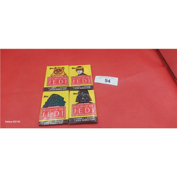 Collection of 4 unopened packs of 1983 Star Wars Return of the Jedi bubble gum trading cards