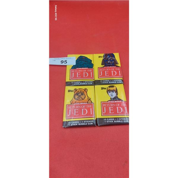 Collection of 4 unopened packs of 1983 Star Wars Return of the Jedi bubble gum trading cards