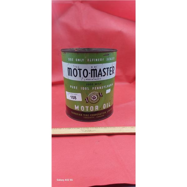 Vintage gallon tin Motomaster in original Canadian Tire green