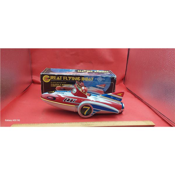 Vintage retro tin jet car with box 13"