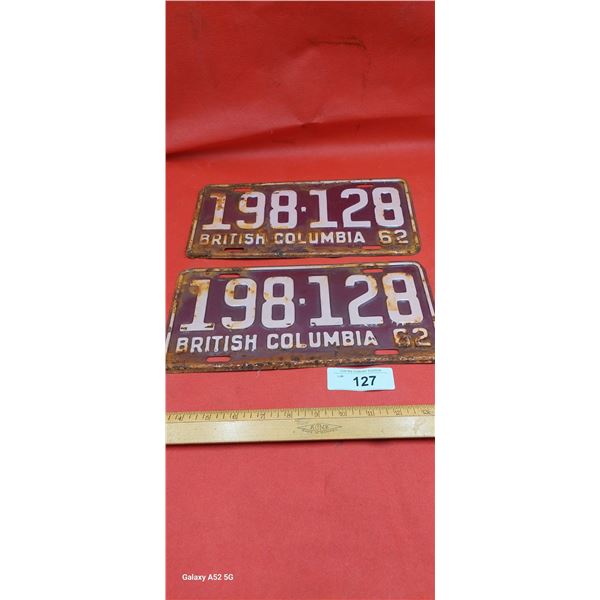 4 Vintage BC licence plates 1x67 and pair of 67s