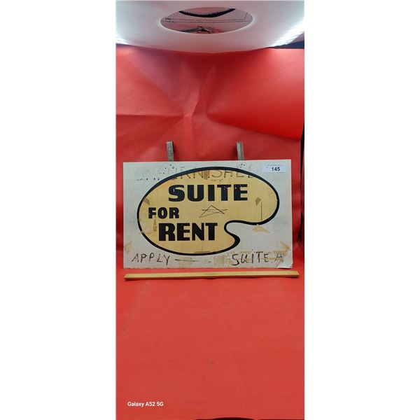 Vintage metal sign Suite for Rent, with bracket, 19"x12"
