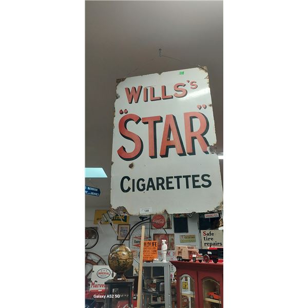 Antique porcelain sign, Wills's Star Cigarettes 36"x24"
