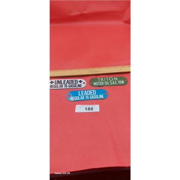 3 porcelain gas pump tags