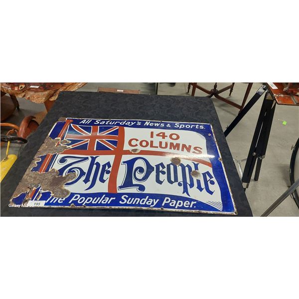 Antique porcelain 1800s sign The People 36"x24"