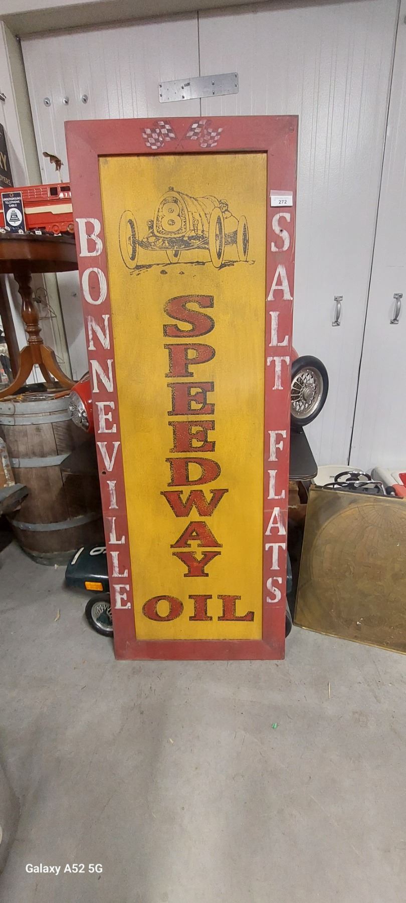 Hand painted on wood sign Bonneville Speedway with race car 72