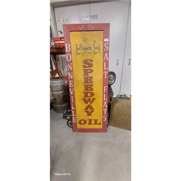 Hand painted on wood sign Bonneville Speedway with race car 72"x26.5"