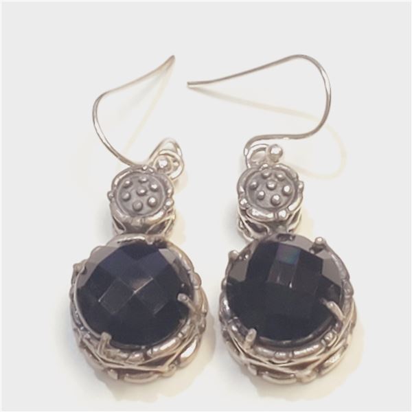 SILVER BLACK ONYX  EARRINGS (~WEIGHT 8G)