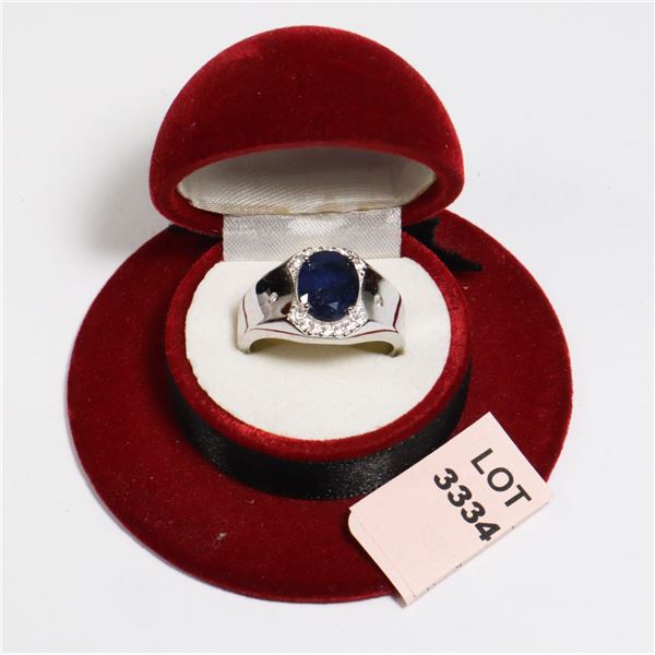 SILVER RHODIUM PLATED SAPPHIRE(4.15CT) MENS RING