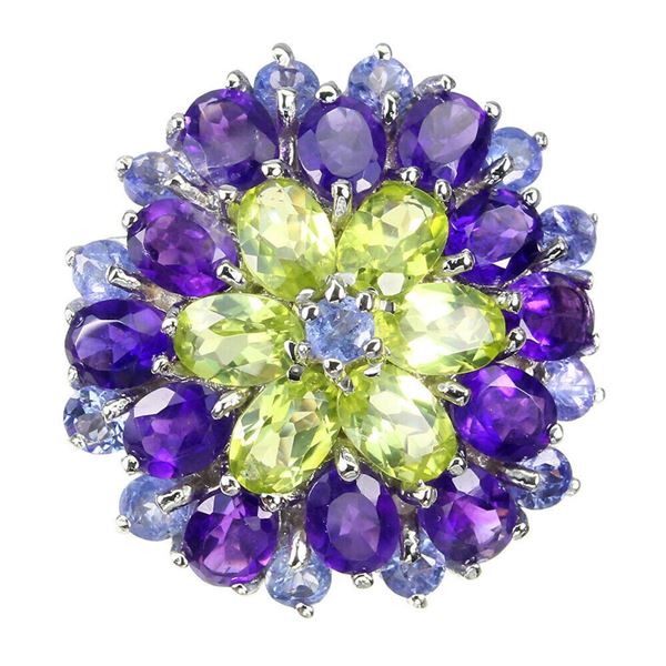 Natural Peridot  Amethyst Tanzanite Ring