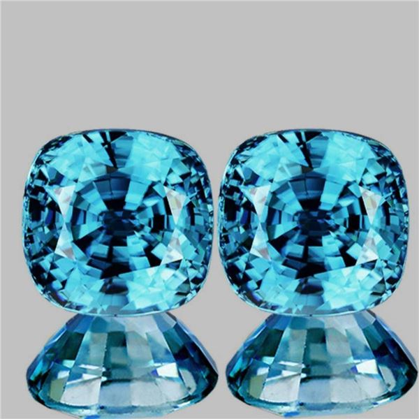 Natural Cushion Intense Blue Zircon 5.50 MM Pair - FL