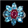 Image 1 : Natural Red Ruby & Swiss Blue Topaz Ring