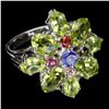 Image 2 : Natural Peridot Sapphire Tanzanite Tourmaline Ring