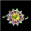 Image 1 : Natural Peridot Ruby Tsavorite Garnet Ring