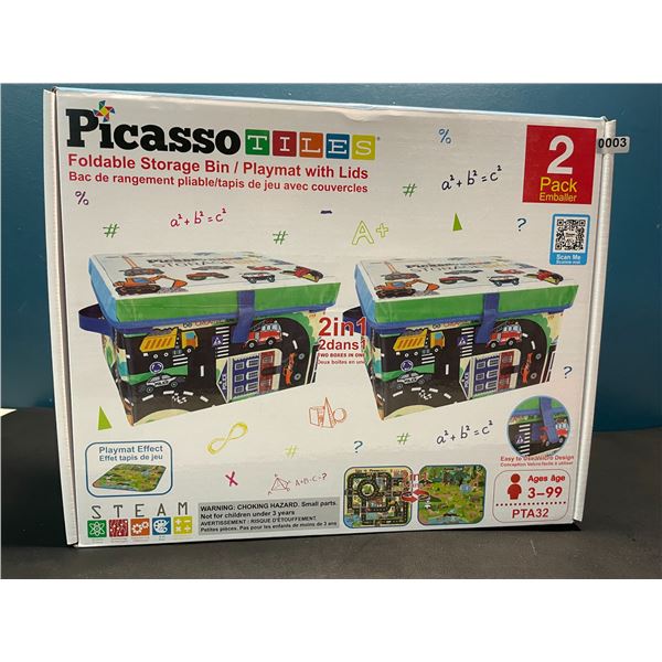 Lot of 1 Picasso Tiles Foldable Storage Bin/Playmat with Lids - 2 pack set