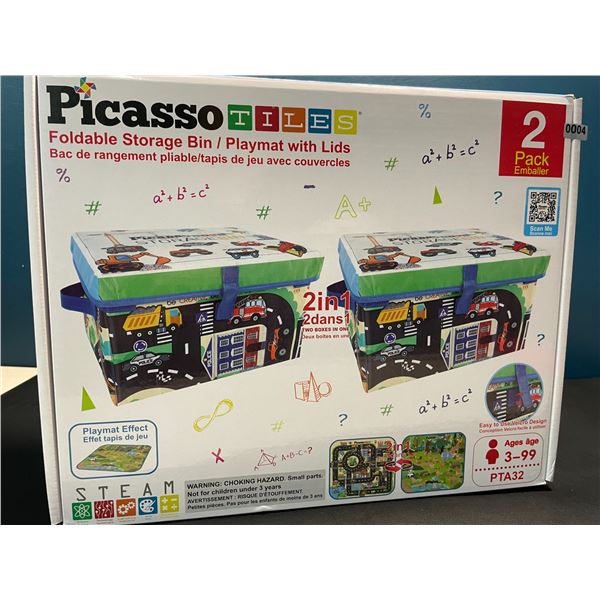 Lot of 1 Picasso Tiles Foldable Storage Bin/Playmat with Lids - 2 pack set