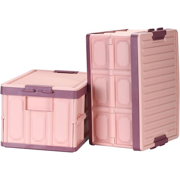 Lot of 1 2-Pack of Foldable Storage Boxes with Lids - 30L - Pink (16 x 11 x 9 in)