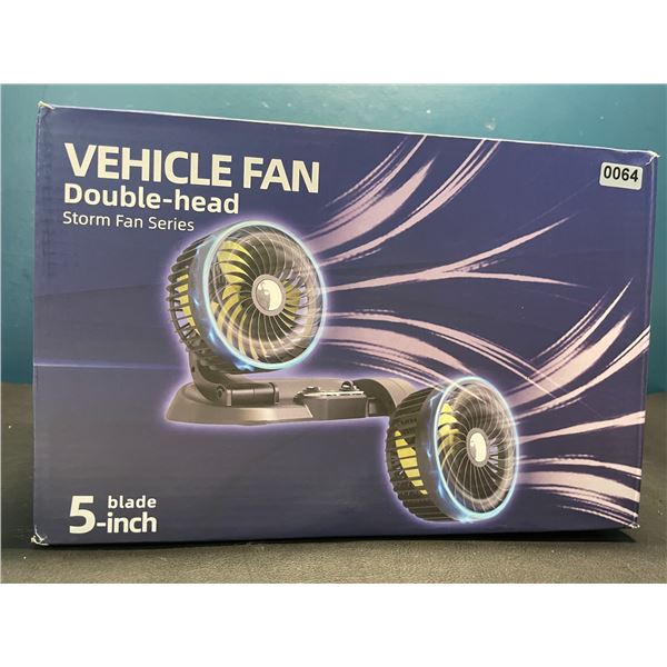 Lot of 1 5-Inch blade Double-Head Vehicle/Car Fan - 12V Fan w/ 2 USB Ports