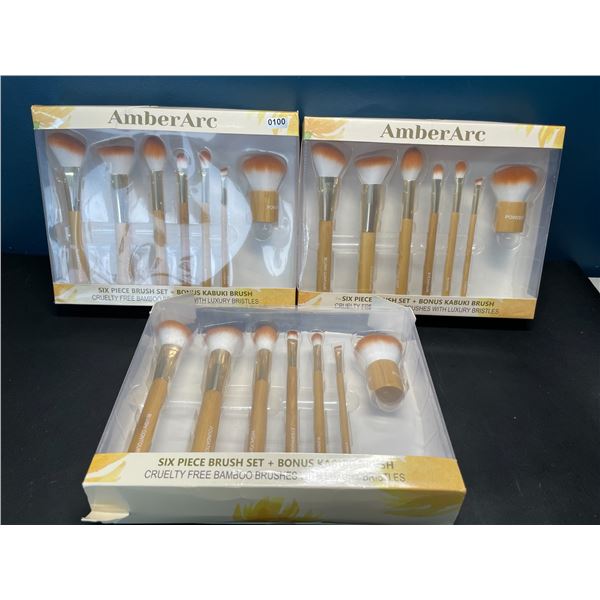 Lot of 3 AmberArc 6-Piece Makeup Brush Sets + Bonus Kabuki Brushes