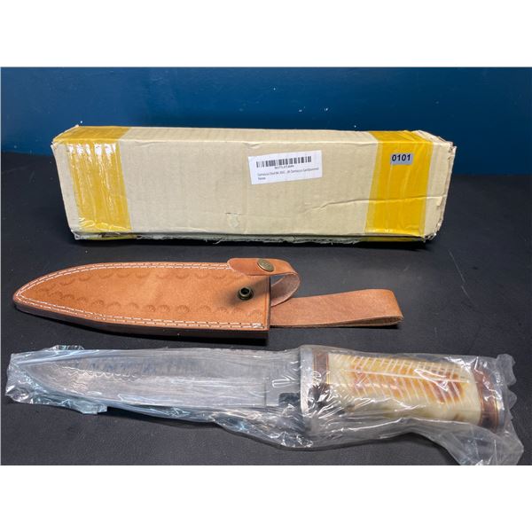 Lot of 1 Damascus Steel Handmade 13-inch Hunting Knife w/ Rose Wood Handle & Sheath