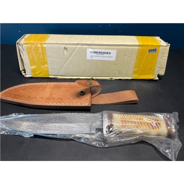 Lot of 1 Damascus Steel Handmade 13-inch Hunting Knife w/ Rose Wood Handle & Sheath