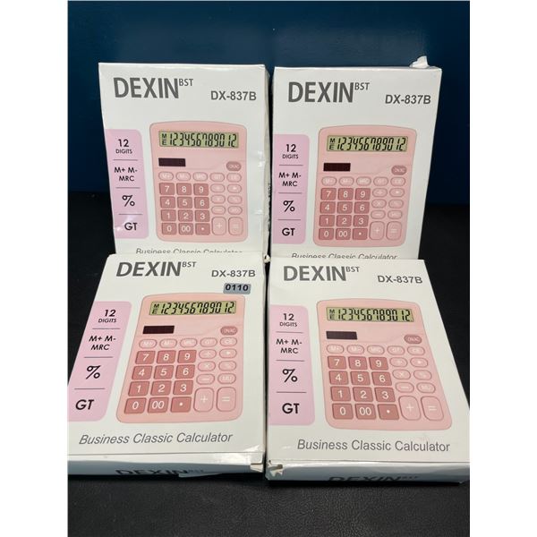 Lot of 4 Dexin DX-837B Business Classic Calculators - Pink