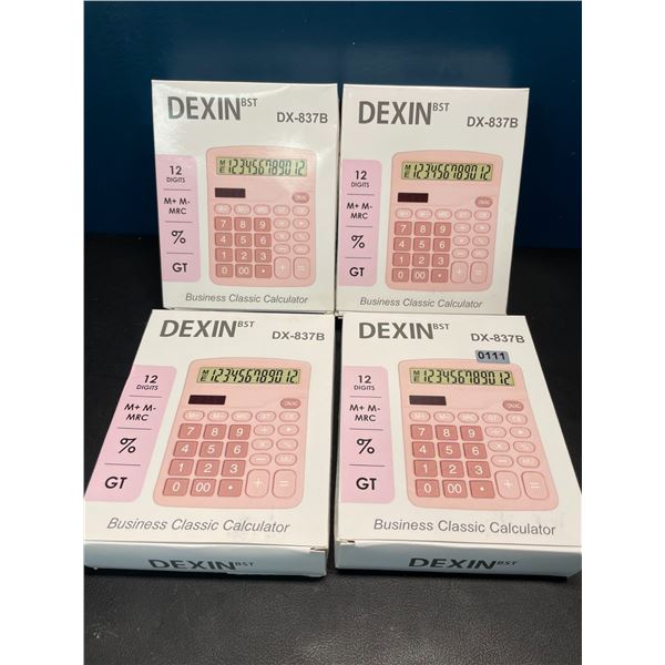 Lot of 4 Dexin DX-837B Business Classic Calculators - Pink