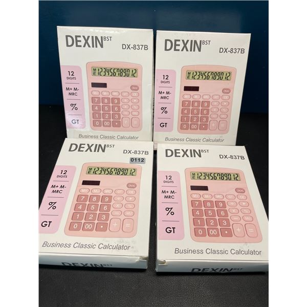 Lot of 4 Dexin DX-837B Business Classic Calculators - Pink