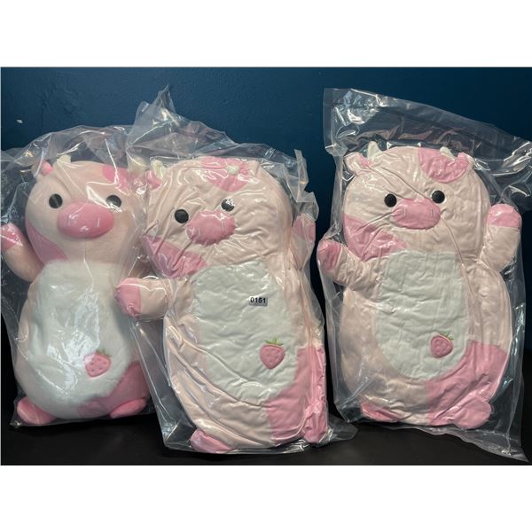 Lot of 3 Pink Cow "Squishmallow" Inspired Squishy Plushies - 13 inch