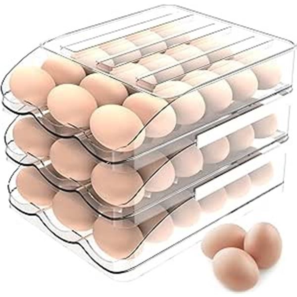 Lot of 1 EZORG 3-Layer Plastic Egg Organizer for Fridge - Hold 54 Eggs