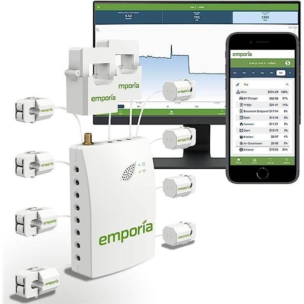 Lot of 1 Emporia Vue Smart Home Energy Monitor with 8 50A Circuit Level Sensors