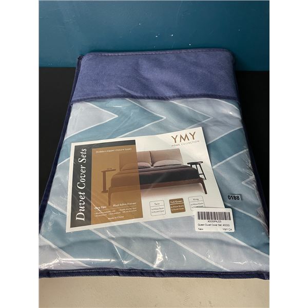 Lot of 1 YMY Home Collection Full/Queen Size Duvet Cover Set - Blue ZigZag Design