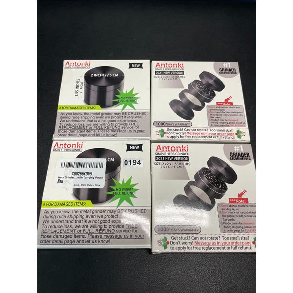 Lot of 4 Antonki Simple Herb Grinders w/ Carrying Pouch - Brand New