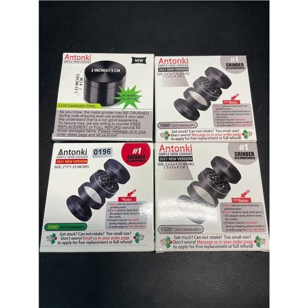Lot of 4 Antonki Simple Herb Grinders w/ Carrying Pouch - Brand New