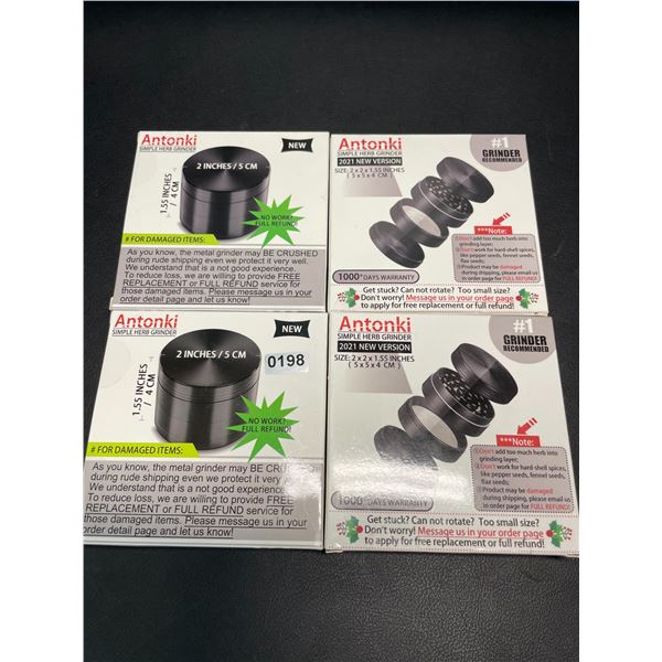 Lot of 4 Antonki Simple Herb Grinders w/ Carrying Pouch - Brand New