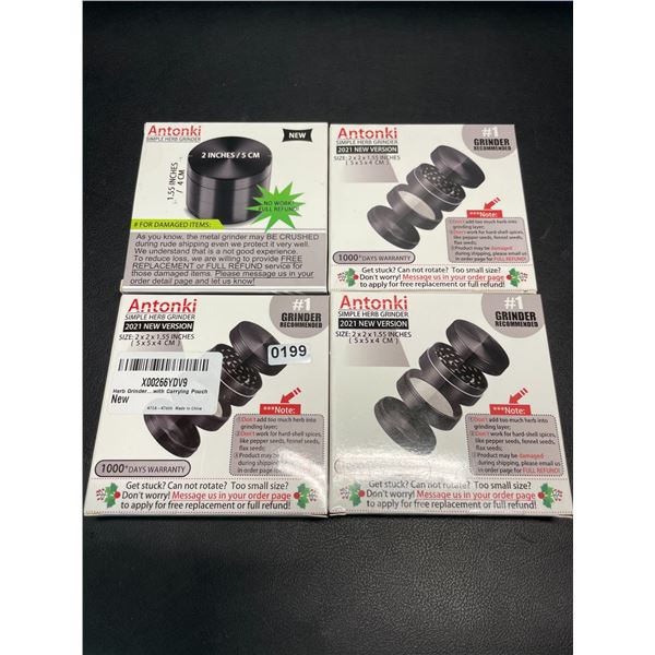 Lot of 4 Antonki Simple Herb Grinders w/ Carrying Pouch - Brand New