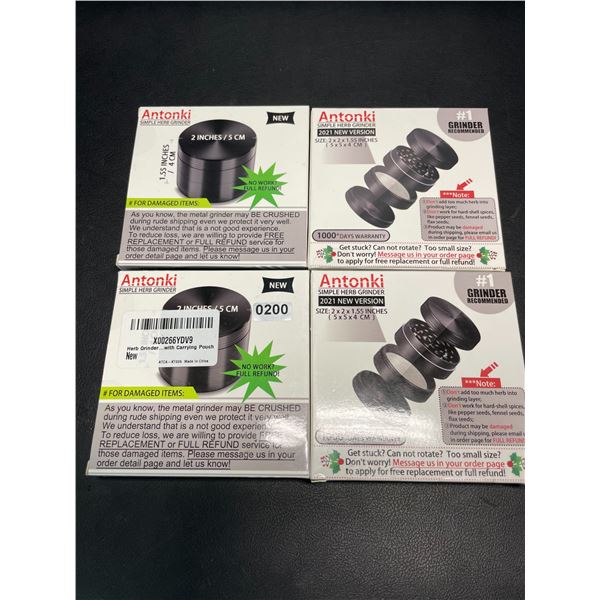 Lot of 4 Antonki Simple Herb Grinders w/ Carrying Pouch - Brand New