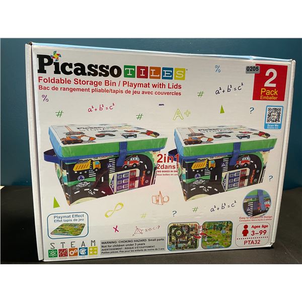 Lot of 1 Picasso Tiles Foldable Storage Bin/Playmat with Lids - 2 pack set