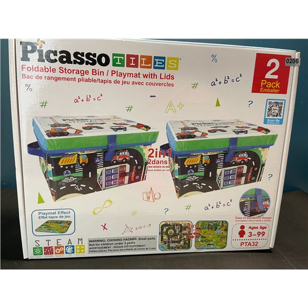 Lot of 1 Picasso Tiles Foldable Storage Bin/Playmat with Lids - 2 pack set