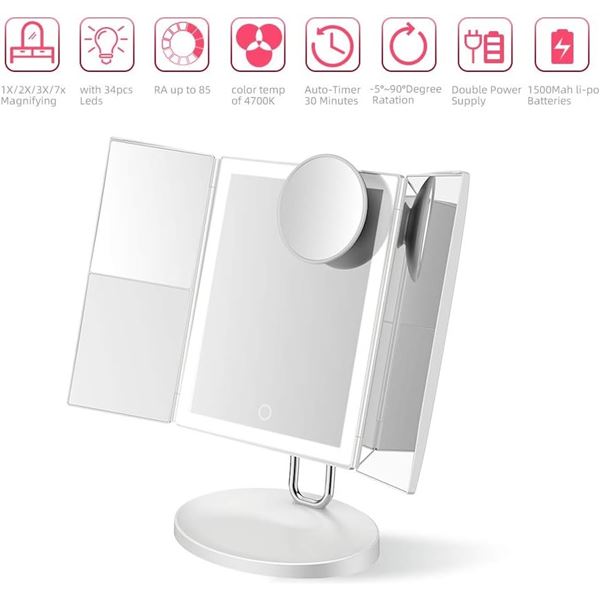 Lot of 1 TouchBeauty LED Trifold Makeup Vanity Mirror w/ Magnifiction - Brand New!